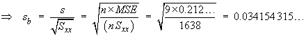 sb = sqrt{n MSE / (nSxx)} = 0.034...