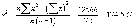 s^2 = 12566/72 = 174.527...