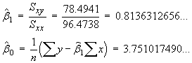 beta1 = 0.813...  and  beta0 = 3.751...