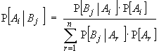 P[Ai|Bj] = P[Bj|Ai]*P[Ai] / Sum_r {P[Bj|Ar]*P[Ar]}