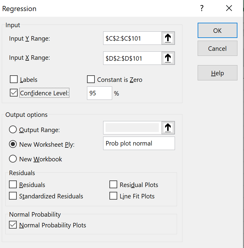 Regression dialog