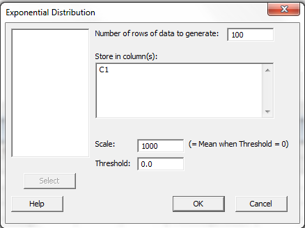 Exponential Distribution dialog box