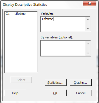 Display Descriptive Statistics dialog box