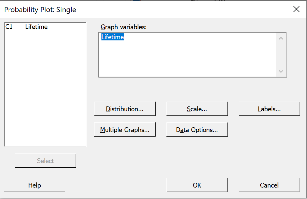 Probability Plot Single dialog box