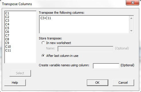 Transpose Columns dialog box