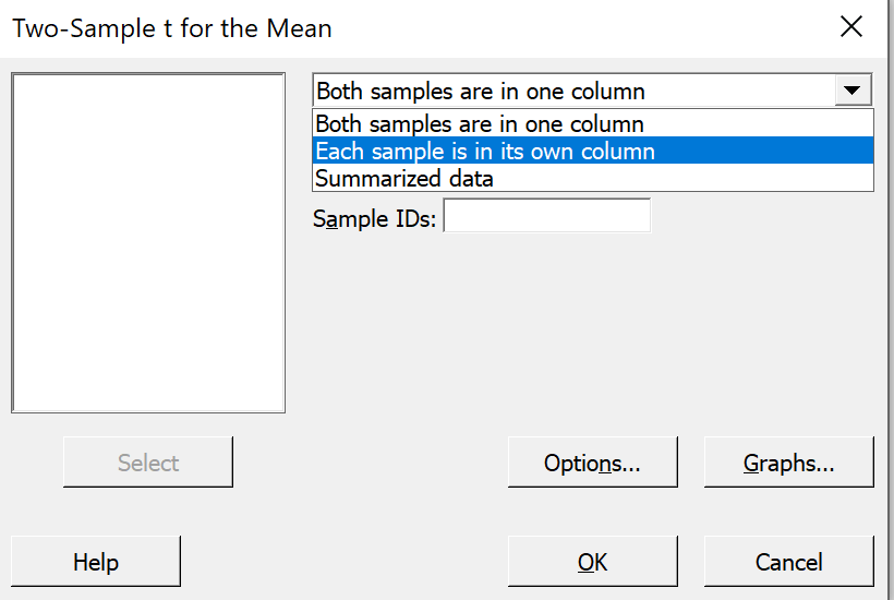 2-Sample t dialog box