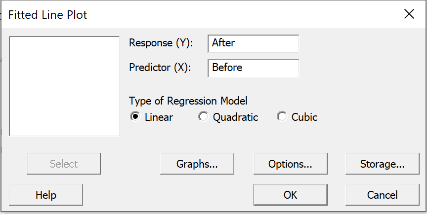 Fitted Line Plot dialog box