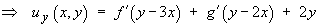 du/dy = f'(y-3x) + g'(y-2x) + 2y