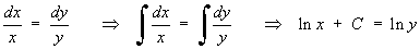 ln x + C = ln y