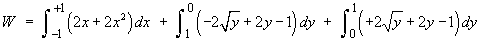 [line integral for W in three pieces]