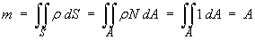 m = Integral rho dS = Integral 1 dA