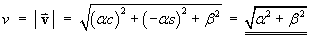 |v| = sqrt{alpha^2 + beta^2}