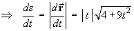 ==> ds/dt = |dr/dt|
        = |t|(4 + 9t^2)^.5