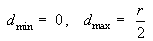 dmin = 0, dmax = r/2