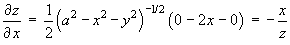 Partial dz/dx  =  - x/z