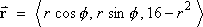 vector r  =  < r cos f, r sin f, 16 - r^2 >