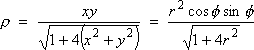 rho  =  r^2 cos f sin f / sqrt{1 + 4r^2}