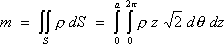 m  =  Integral rho dS  =  ... 