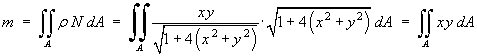 mass  =  Integral  rho N dA  =  Integral xy dA