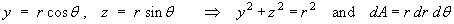 y = r cos theta,  z = r sin theta