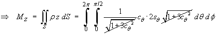 Mz = Integral{rho z dS} = ...