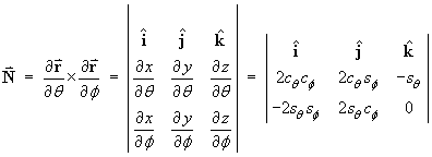 N = det[
    i     j     k
  2ctcf 2ctsf  -st
 -2stsf 2stcf   0  ]
