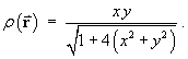 rho  =  x*y / sqrt{1 + 4(x^2 + y^2)}