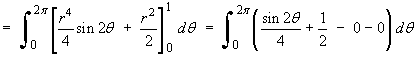 Integral_0^2pi { (sin (2 theta))/4 + 1/2 - 0 - 0 } d(theta)