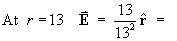 At r=13  E = 13/13^2 rHat =
