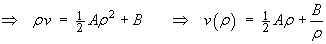 v  =  A rho / 2  +  B / rho