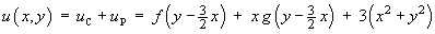 u = f(y-3x/2) + x g(y-3x/2) + 3 (x^2 + y^2)