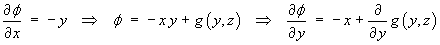 df/dx = -y  ==>  f = -xy + g(y,z)
