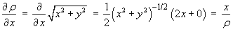 partial drho/dx  =  x/rho