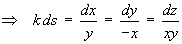 dx/y = dy/(-x) = dz/(xy)