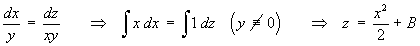 z = x^2 / 2 + B