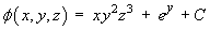 phi = x y^2 z^3 + e^y + C