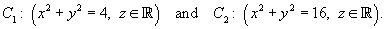 C1: x^2 + y^2 = 4  and  C2: x^2 + y^2 = 16
