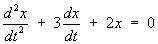 x" + 3x' + 2x = 0