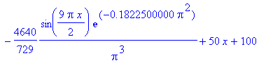 f(x) := -4640/Pi^3*sin(1/2*Pi*x)*exp(-.2250000000e-2*Pi^2)-4640/27*1/Pi^3*sin(3/2*Pi*x)*exp(-.2025000000e-1*Pi^2)-928/25*1/Pi^3*sin(5/2*Pi*x)*exp(-.5625000000e-1*Pi^2)-4640/343*1/Pi^3*sin(7/2*Pi*x)*exp...