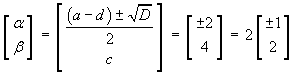 [ alpha | beta ]  =  [ ±2 | 4 ]
