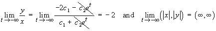 t --> -oo  leads to  y/x = –2 at infinity