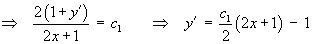 y'  =  c1(2x + 1)/2 - 1