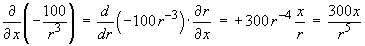 partial dF/dx  =  300 x / r^5