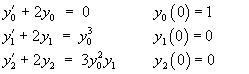 y0' + 2 y0 = 0           y0(0) = 1
y1' + 2 y1 = y0^3        y1(0) = 0
y2' + 2 y2 = 3 y0^2 y1   y2(0) = 0