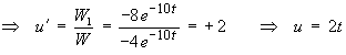 u' = W1/W = 2,  u = 2t