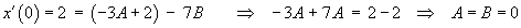 x'(0) = 2  leads to  B = A = 0
