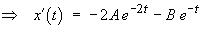 x'(t) = -2A exp(-2t) - B exp(-t)
