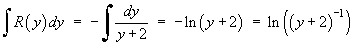 Int{R(y)}dy = ln((y+2)^(-1))