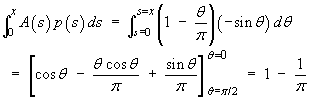 Integral {A(s) p(s)} ds
 = ... = 1 - 1/pi