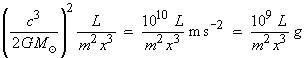 Tidal force = 10^9 L / (m^2 x^3) g